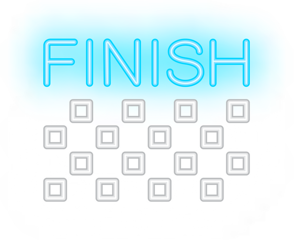 Finish line neon sign. Glowing neon finish line with inscription on dark blue brick background. Iillustration for games, computer systems, competitions